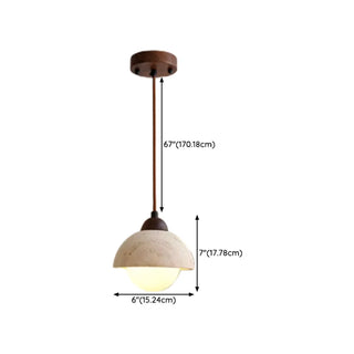 ZOWALA - Modern Dome Walnut Stone Dining Room Pendant Light Image - 15