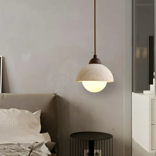 ZOWALA - Modern Dome Walnut Stone Dining Room Pendant Light Image - 2
