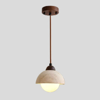 ZOWALA - Modern Dome Walnut Stone Dining Room Pendant Light Image - 5