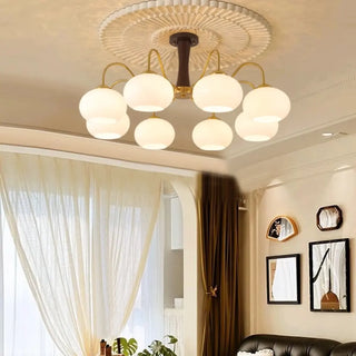 ZOWALA  - Modern Walnut Brass Glass Drum Chandelier Image - 3