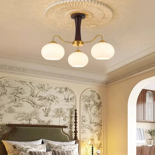 ZOWALA  - Modern Walnut Brass Glass Drum Chandelier Image - 4