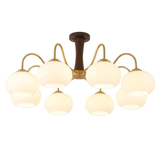 ZOWALA  - Modern Walnut Brass Glass Drum Chandelier Image - 5