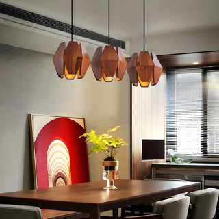 ZOWALA - Modern Dining Room Geometric Walnut Wood Pendant Light Image - 1