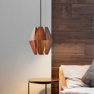 ZOWALA - Modern Dining Room Geometric Walnut Wood Pendant Light Image - 2