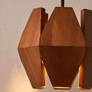 ZOWALA - Modern Dining Room Geometric Walnut Wood Pendant Light Image - 5