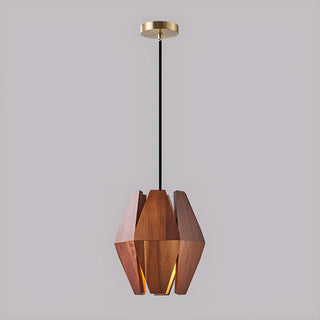 ZOWALA - Modern Dining Room Geometric Walnut Wood Pendant Light Image - 9