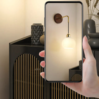 Modern Walnut Wood Ribbed Glass Globe Wall Sconce Zawala Image - 11