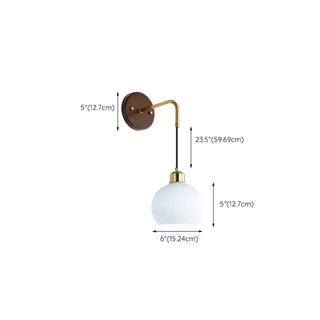 Modern Walnut Wood Ribbed Glass Globe Wall Sconce Zawala #size
