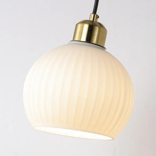 Modern Walnut Wood Ribbed Glass Globe Wall Sconce Zawala Image - 5