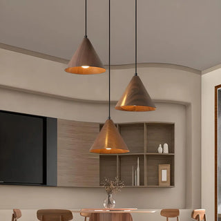 ZOWALA - Modern Dining Room Metal Wood Color Cone Pendant Light Image - 1