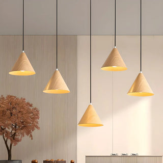 ZOWALA - Modern Dining Room Metal Wood Color Cone Pendant Light Image - 2
