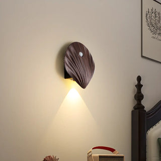 ZOWALA - Modern Wood Color Shell Bedside Metal Wall Sconce Image - 1