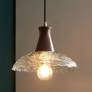 Modern Glass Dome Walnut Wood Pendant Light 1 Bulb Zawala Image - 1