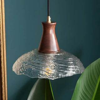 Modern Glass Dome Walnut Wood Pendant Light 1 Bulb Zawala Image - 10