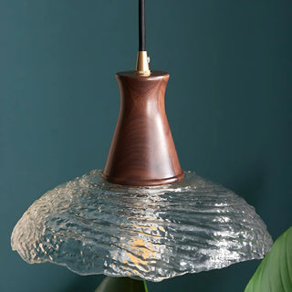 Modern Glass Dome Walnut Wood Pendant Light 1 Bulb Zawala Image - 11