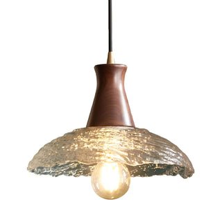 Modern Glass Dome Walnut Wood Pendant Light 1 Bulb Zawala Image - 12