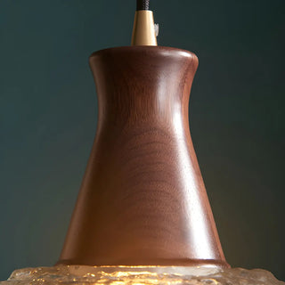 Modern Glass Dome Walnut Wood Pendant Light 1 Bulb Zawala Image - 16