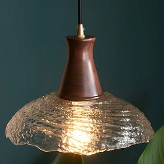 Modern Glass Dome Walnut Wood Pendant Light 1 Bulb Zawala Image - 17