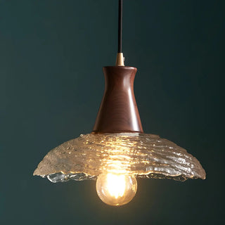 Modern Glass Dome Walnut Wood Pendant Light 1 Bulb Zawala Image - 2