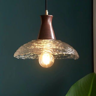 Modern Glass Dome Walnut Wood Pendant Light 1 Bulb Zawala Image - 4