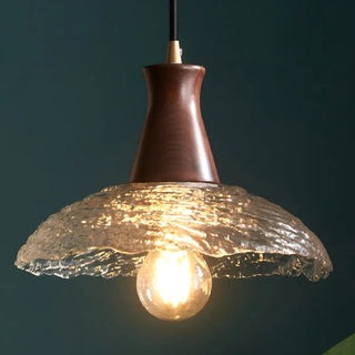 Modern Glass Dome Walnut Wood Pendant Light 1 Bulb Zawala Image - 5