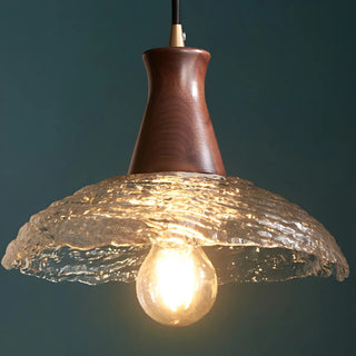 Modern Glass Dome Walnut Wood Pendant Light 1 Bulb Zawala Image - 6