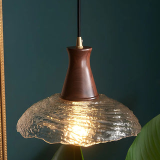 Modern Glass Dome Walnut Wood Pendant Light 1 Bulb Zawala Image - 7