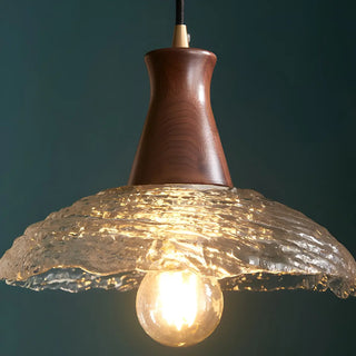 Modern Glass Dome Walnut Wood Pendant Light 1 Bulb Zawala Image - 8