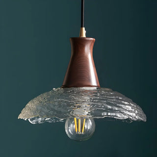 Modern Glass Dome Walnut Wood Pendant Light 1 Bulb Zawala Image - 9