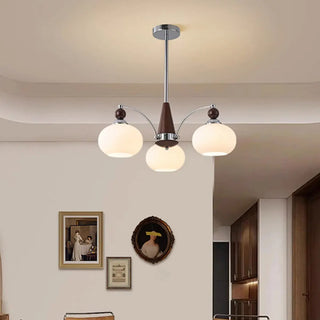 ZOWALA - Modern Walnut White Glass Drum Chandelier Image - 10