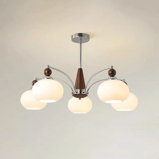 ZOWALA - Modern Walnut White Glass Drum Chandelier Image - 11