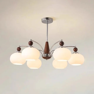 ZOWALA - Modern Walnut White Glass Drum Chandelier Image - 12