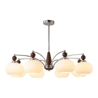 ZOWALA - Modern Walnut White Glass Drum Chandelier Image - 13