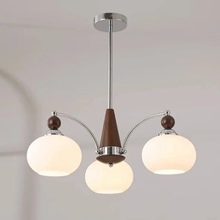 ZOWALA - Modern Walnut White Glass Drum Chandelier Image - 14