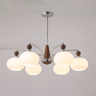 ZOWALA - Modern Walnut White Glass Drum Chandelier Image - 15
