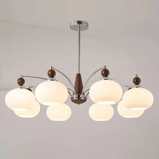 ZOWALA - Modern Walnut White Glass Drum Chandelier Image - 16