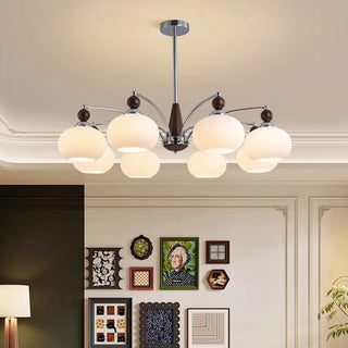 ZOWALA - Modern Walnut White Glass Drum Chandelier Image - 18