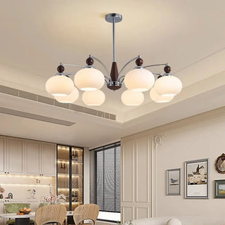ZOWALA - Modern Walnut White Glass Drum Chandelier Image - 19