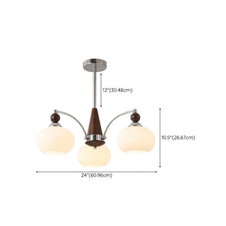 ZOWALA - Modern Walnut White Glass Drum Chandelier #size