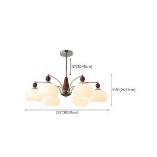 ZOWALA - Modern Walnut White Glass Drum Chandelier Image - 22