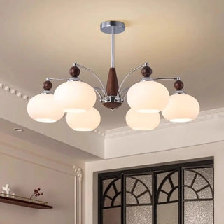 ZOWALA - Modern Walnut White Glass Drum Chandelier Image - 4