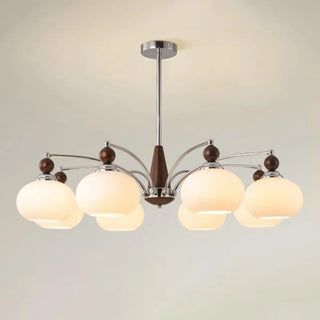 ZOWALA - Modern Walnut White Glass Drum Chandelier Image - 5