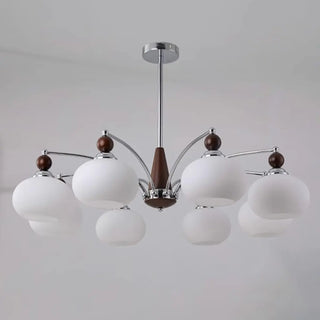 ZOWALA - Modern Walnut White Glass Drum Chandelier Image - 6