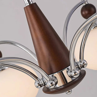 ZOWALA - Modern Walnut White Glass Drum Chandelier Image - 7