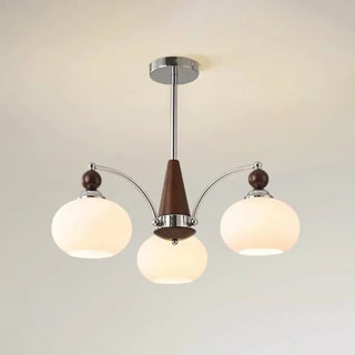 ZOWALA - Modern Walnut White Glass Drum Chandelier Image - 9