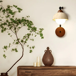 Rustic Walnut Wood Dome Stone Shade Wall Sconce Zawala Image - 2