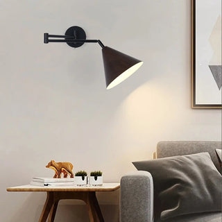 Modern Trendy Walnut Cone Metal Swing Arm Wall Lamp Zawala Image - 1