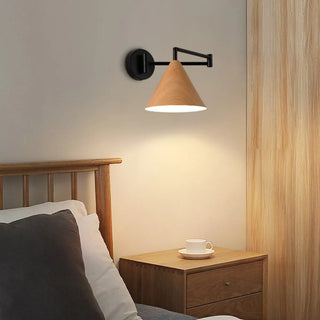 Modern Trendy Walnut Cone Metal Swing Arm Wall Lamp Zawala Image - 20