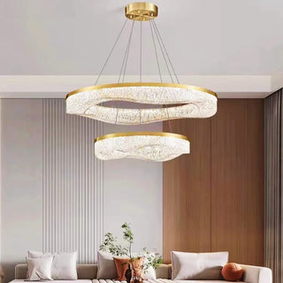 ZOWALA - Wave Circle 2-Tier Resin LED Gold Living Room Chandelier Image - 1