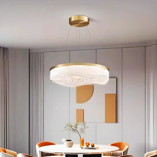 ZOWALA - Wave Circle 2-Tier Resin LED Gold Living Room Chandelier Image - 10